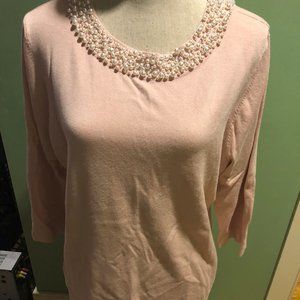 Karl Lagerfield Sweater XL Baby Pink with Sequins 3/4 sleeves